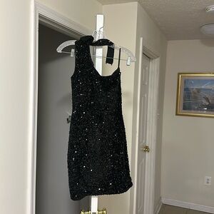 Black Sequin One Shoulder Mini Dress